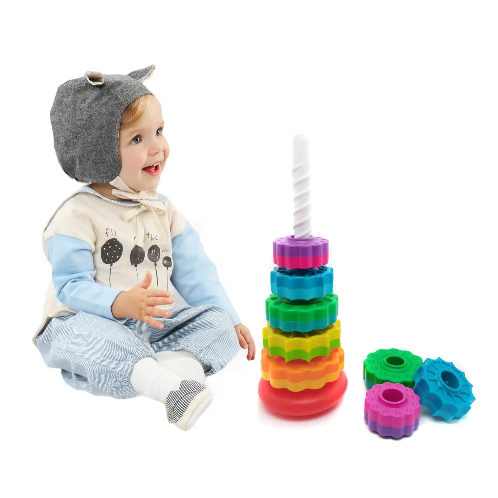 Stacking Toy for Kids Spinning Rainbow Gears Toddler Montessori Educational Sensory Toy Motor Skills Stacking Tower Kids Gifts